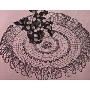 Vintage 1950s Ruffled Lace DIADEM CROWN Doily Ecru Crochet Pattern 17" Table Top